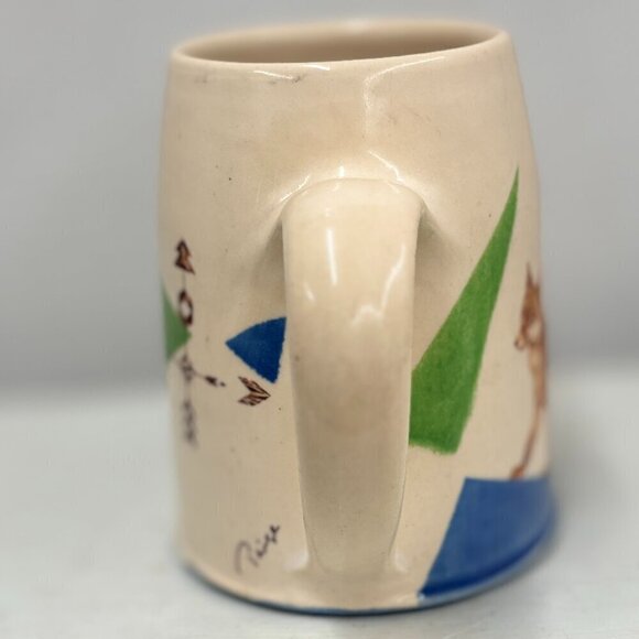 Paige Coull Signed Handmade Pottery Mug Nature Inspired Wolf Woods RARE 12 oz - Picture 12 of 14